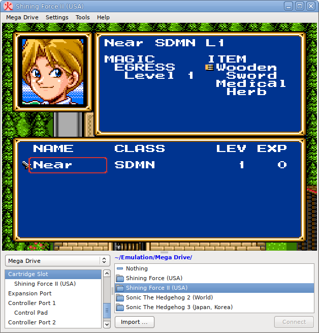 Na obrázku je screenshot ze hry Shinning Force 2, kde je jméno postavy shodné se jménem Near, programátora emulátorů pro konzoli SNES